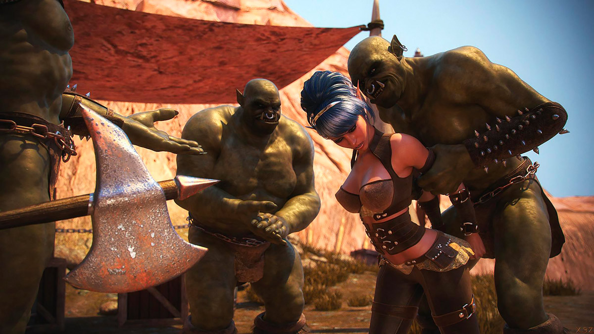 Three ugly orcs want to have some sexy fun with her - Lycan manor